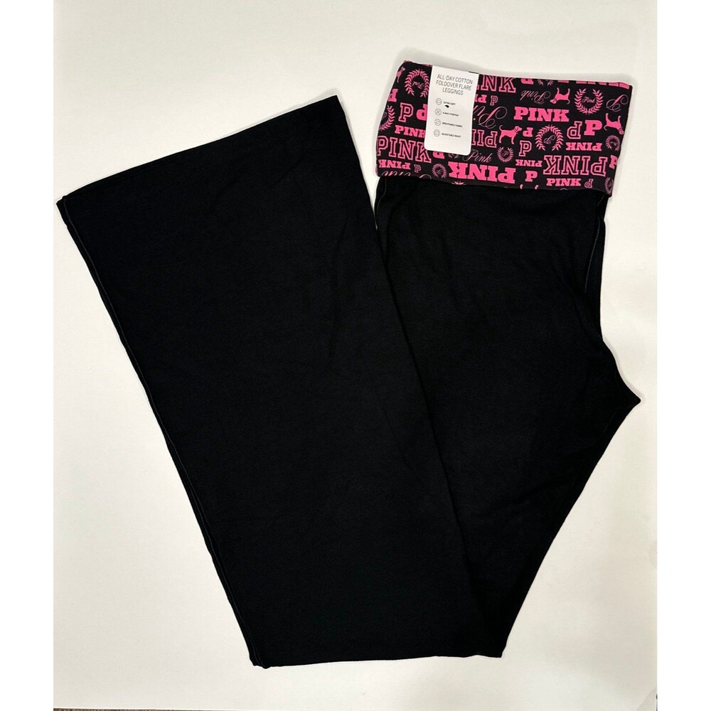VS PINK Limited Edition All-Day Cotton Foldover Flare Leggings Large NWT